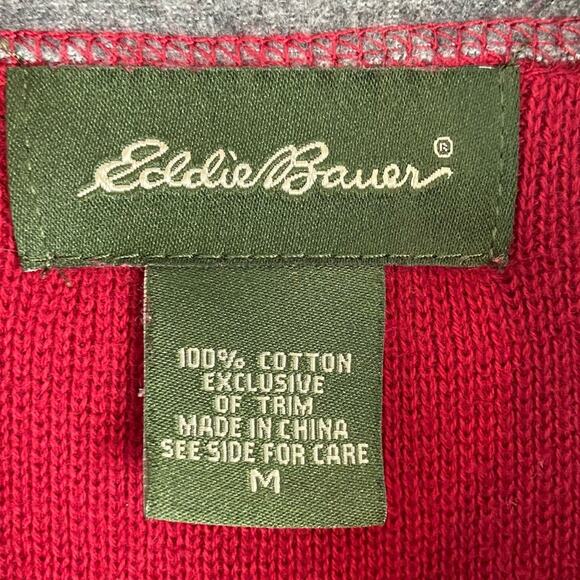 Y2K Eddie Bauer Men’s Quarter-Zip Pullover Sweater Colorblock Medium Black Red - Picture 6 of 7